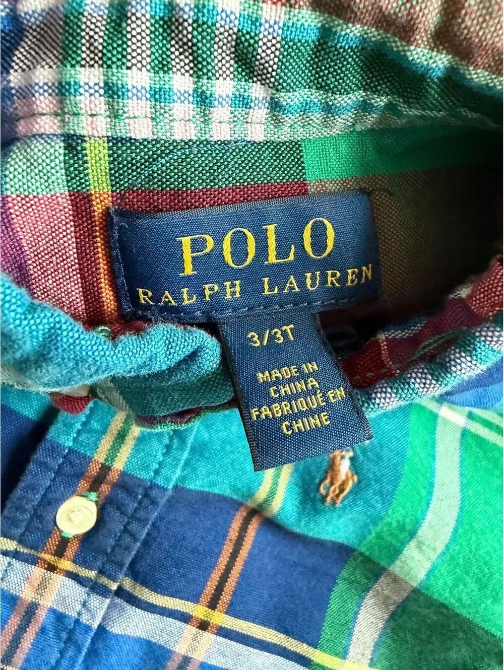 POLO Ralph Lauren Boy's Size 3T Multicolor Plaid 100% Cotton Long Sleeve Shirt